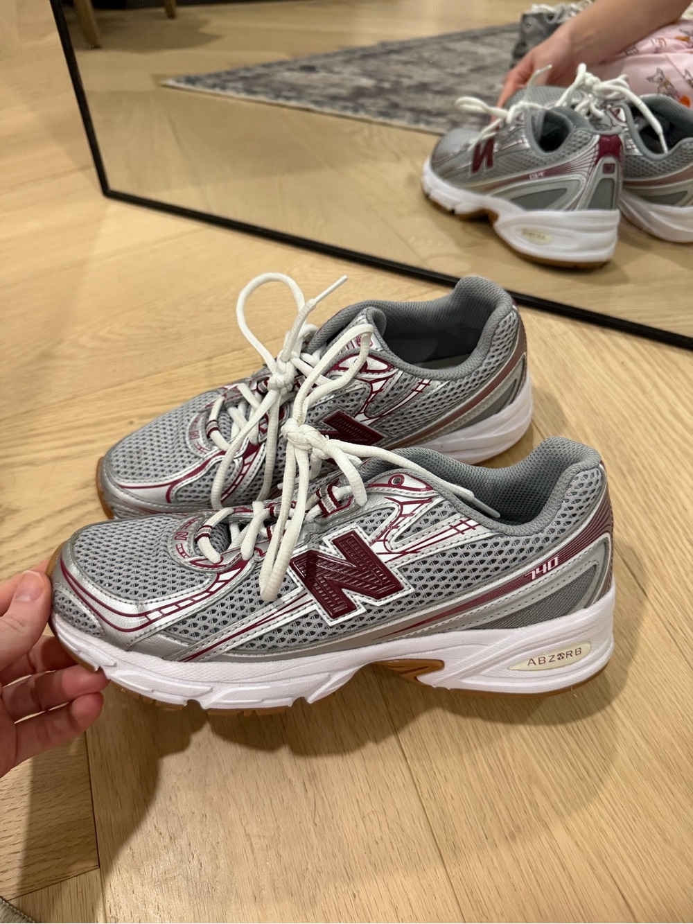New Balance Women’s Grey & Burgundy Mesh Sneakers